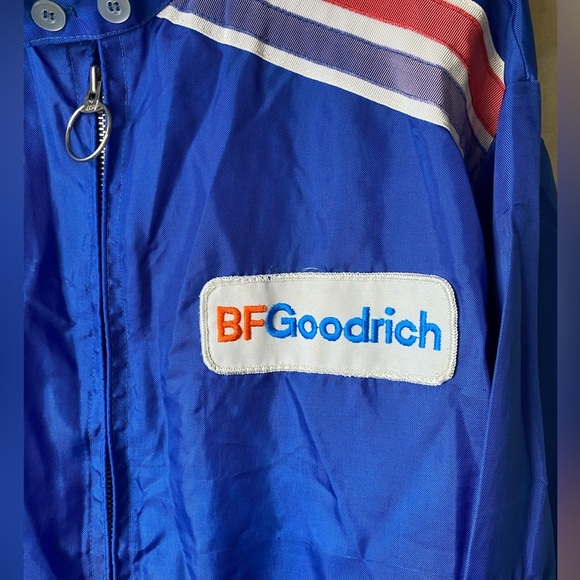 Vintage 60s 70s BF Goodrich Racing Stripes Blue Lightweight Jacket Medium - Picture 3 of 11